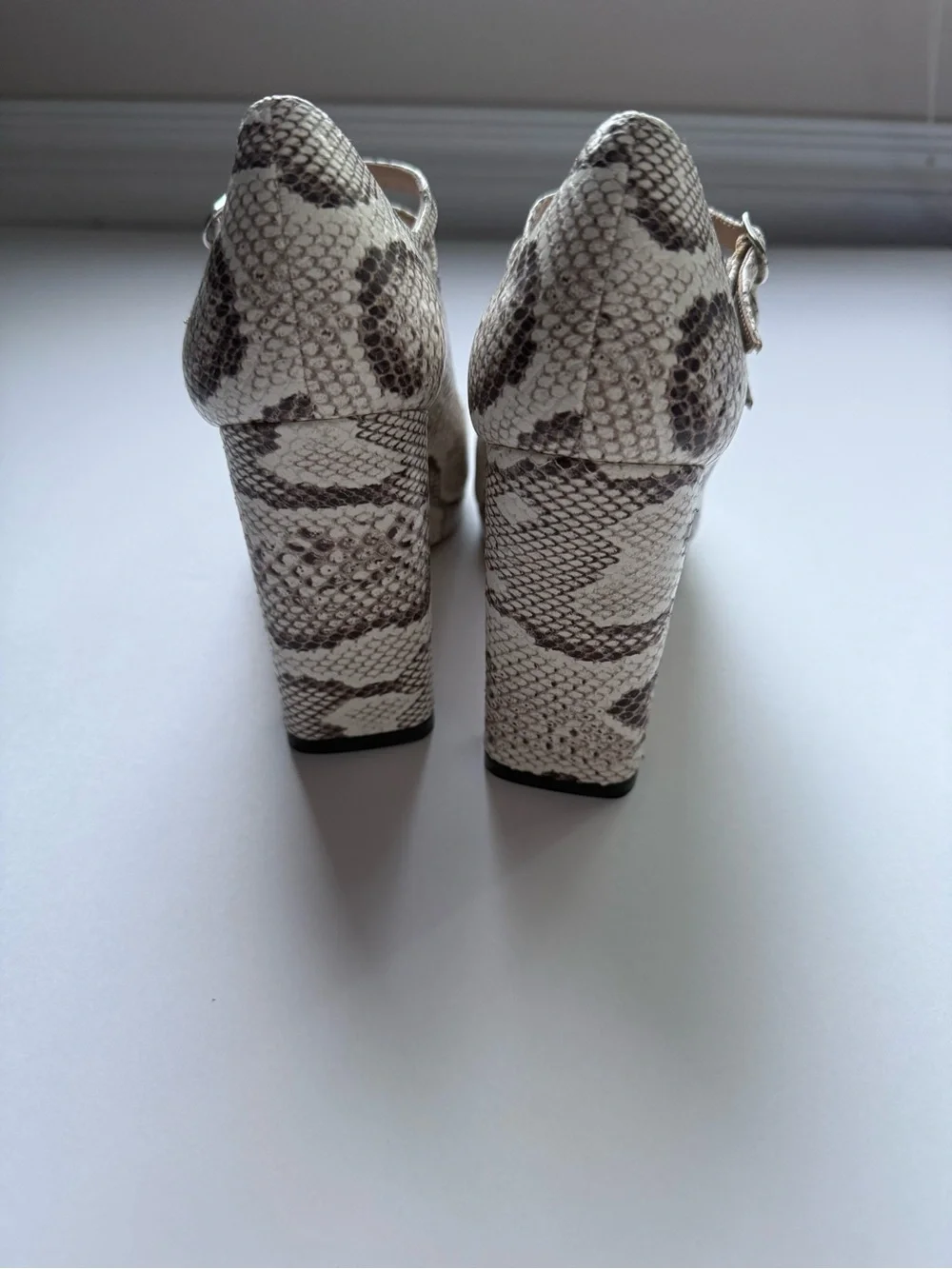 Stuart Weitzman Snake-Print Double-Strap Pumps in Beige and Brown